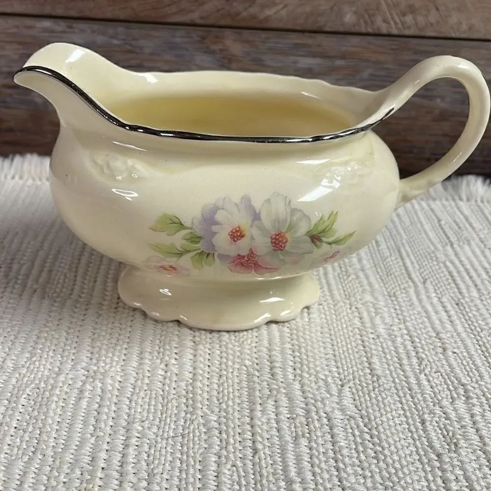 Creamer China Pitcher Fluffy Rose 1 (Platinum Trim) by HOMER LAUGHLIN